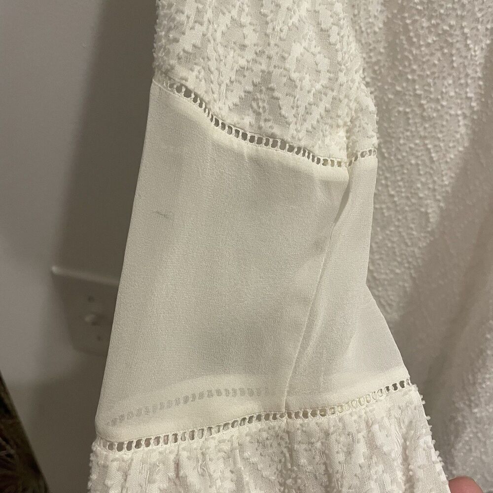 Rebecca Taylor Blouse 0 White Ivory Office Silk Lightweight Lace Sheer Siren - Picture 9 of 11